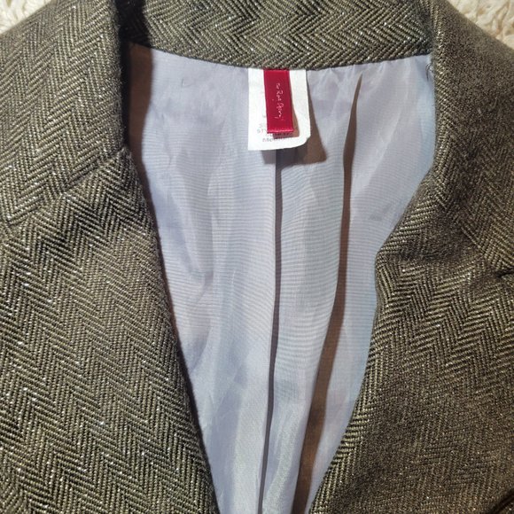 💄Vintage y2k Brown Pinstripe Silver Threaded Cropped Collar Blazer Jacket💄 - Picture 4 of 7